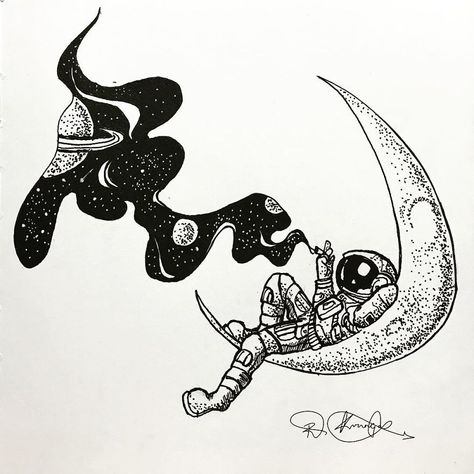 Tranquil Imagine Tattoo, Astronaut Tattoo, Arte Doodle, Kunst Tattoos, Trippy Drawings, Space Drawings, Alien Tattoo, Pen Illustration, Astronaut Art