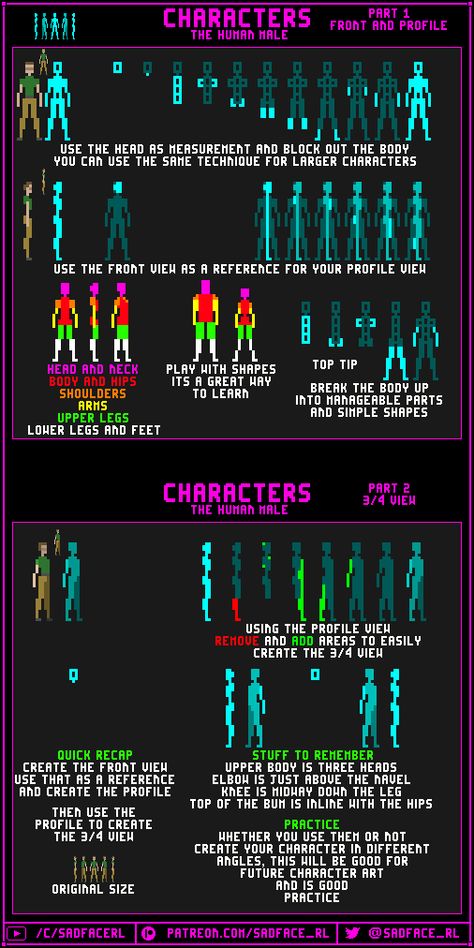 characters, human, male, front, people, 3/4, view, tutorial, animation, animated, animados, animação, animacion, 8bit, pixel art, digital art, video games, game art, game gifs, game design, game development Pixel Tutorial, How To Pixel Art, Sprite Sheet, Piskel Art, Pixel Characters, Pixel Animation, Pixel Art Tutorial, Arte 8 Bits, 8bit Art