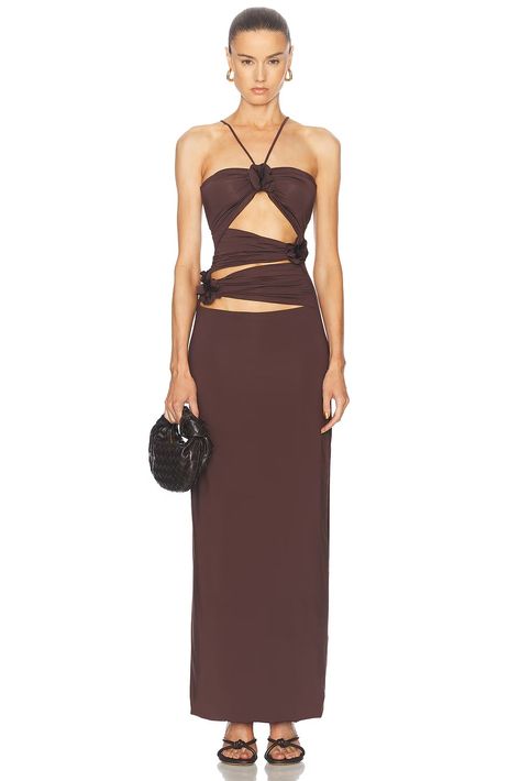 Maygel Coronel Veranera Dress in Brown | FWRD Cut Out Design, Brown Suede, Jersey Fabric, Chocolates, Capsule Wardrobe, Cut Out, The Sun, Butter, Hand Wash