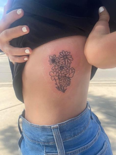 Tattoo For Grandparents Meaningful, Grandparents Draw Flower Tattoo, Family Drawn Flower Bouquet Tattoo, Hand Drawn Flower Bouquet Tattoo, Hand Drawn Flower Tattoo Family, Grandparent Flower Tattoo, Flowers Drawn By Family Tattoo, Grandparents Flower Tattoo, Family Bouquet Of Flowers Tattoo