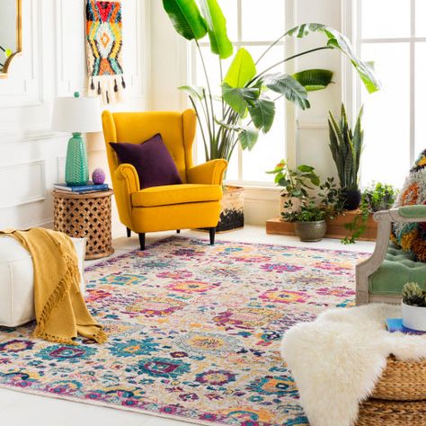 Bohemian Floral, Floral Area Rugs, Boho Living, Boho Living Room, A Living Room, Bohemian Home, Home Decor Trends, Online Home Decor Stores, Traditional Decor