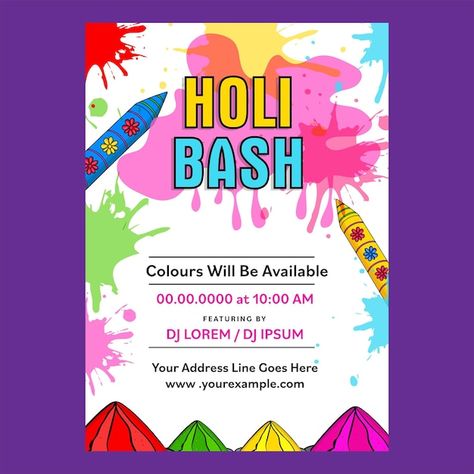 Holi party flyer or invitation card with... | Premium Vector #Freepik #vector #disco-poster #abstract-party #music-party #disco-party Holi Vector, Disco Poster, Holi Party, Splash Effect, Party Music, Logo Psd, Poster Abstract, Technology Icon, Music Party