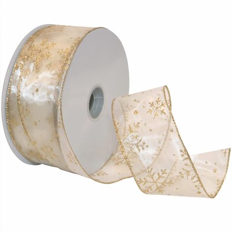 Amazon.com: Morex Ribbon Snowflake Wired Sheer Glitter Ribbon, 2-1/2-Inch by 50-Yard Spool, White/Silver Diy Christmas Ribbon, Centerpiece Garland, Floral Projects, Bows Diy Ribbon, Party Centerpiece, Discount Ideas, Tree Wreath, Discount Illustration, Gold Snowflake