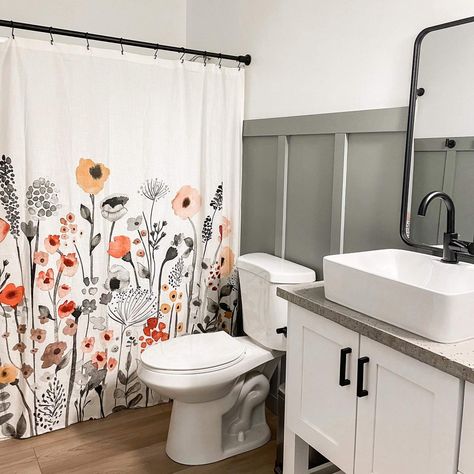 Target Shower Curtains, Shower Curtain With Valance, Farmhouse Shower Curtain, Small Bathroom With Shower, Halloween Shower Curtain, Floral Bathroom, Bright Bathroom, Cool Shower Curtains, Flower Shower Curtain