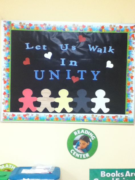 February unity bulletin board Unity Bulletin Board Ideas, Inclusive Bulletin Board Ideas, February Bulletin Board Ideas, February Bulletin Boards, Classroom Boards, School Art Activities, Unity Day, School Board Decoration, Substitute Teaching