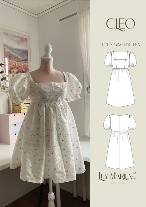 Easy Dress Tutorial, Sewing Dress Ideas, Sew Mini Dress, Kawaii Sewing Pattern, Coquette Sewing Patterns, Babydoll Dress Sewing Pattern, Free Sewing Patterns Printable, Easy Clothes To Sew, How To Sew A Dress