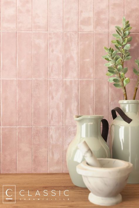 Pink Subway tile with crackle texture and detail Crackle Glaze Tiles, Bathroom Porcelain, Marble Bathroom Floor, Honed Marble Tiles, Limestone Paving, Outdoor Paving, Sandstone Paving, Metro Tiles, Beautiful Kitchen Designs