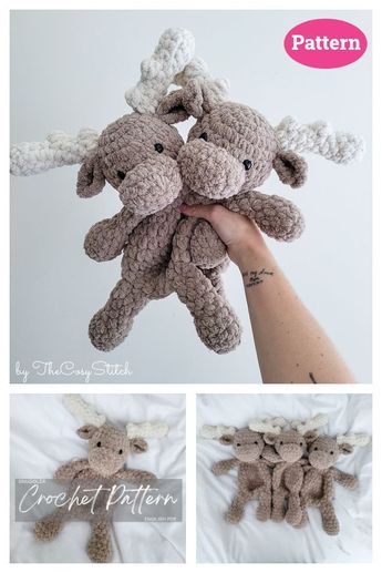 Monty the Moose Snuggler Crochet Pattern Deer Snuggler Crochet Pattern, Moose Lovey Crochet Pattern Free, Snuggle Crochet Pattern Free, Crochet Snuggler Free Pattern Easy, Snuggler Free Pattern, Crochet Snuggler Pattern Free, Free Snuggler Crochet Pattern, Crochet Cuddler Free Pattern, Fuzzy Crochet Projects