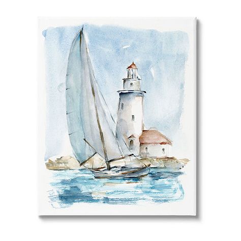 Nautical Sailboat & Lighthouse Canvas Art, Color: Blue - JCPenney Stupell Industries, Art Color, Lighthouse, Nautical, Canvas Painting, Color Blue, Canvas Art, Canvas, Free Shipping