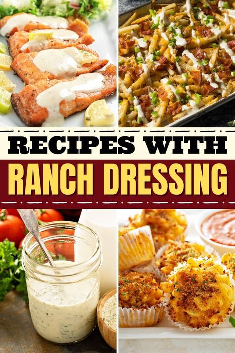 It's great for fries, chicken tenders, and veggie platters, but these delicious recipes with ranch dressing go way beyond simple dips and appetizers. Chicken Ranch Dressing Recipes, Uses For Ranch Dressing, Ranch Dressing Uses, Recipes Using Ranch Seasoning, Recipes That Use Ranch Dressing, Ranch Dressing Recipes Meals, Ranch Dressing Dinner Recipes, Chicken Marinated In Ranch Dressing, Recipes Using Ranch Dressing