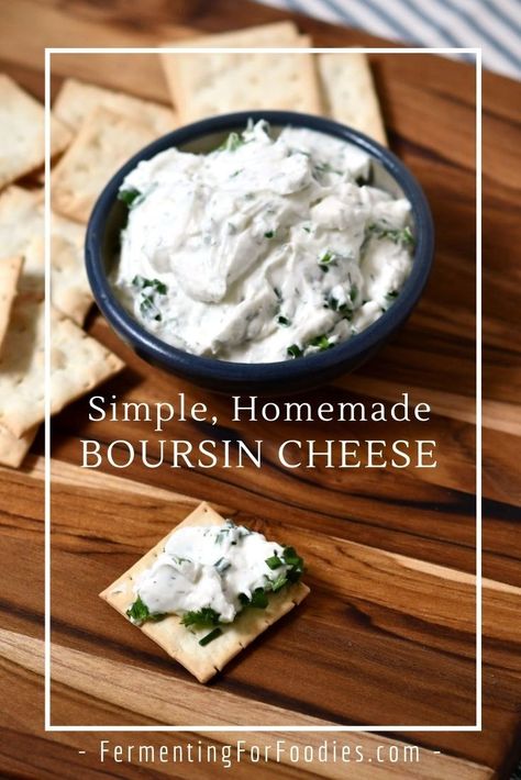 It's easy to make your own copycat Boursin cheese. This recipe includes options for using homemade kefir cheese or yogurt cheese. Homemade Boursin Cheese, Homemade Boursin, Milk Kefir Recipes, Boursin Cheese Recipes, Yogurt Cheese, Homemade Appetizer, Cheese Homemade, Kefir Recipes, Boursin Cheese