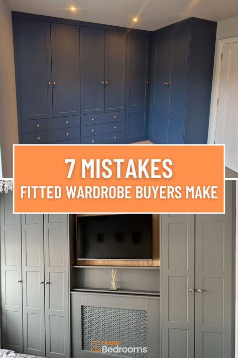 Make sure to avoid these 7 common mistakes that we see people make when buying fitted wardrobes. Wardrobe Near Door, Bedroom Ideas Built In Wardrobe, Where To Put Wardrobes In Bedroom, Bedroom Custom Cabinets Built Ins, Bedroom Full Wall Closet, In Built Wardrobe Ideas, Built In Bedroom Wardrobe Ideas, Fitted Wardrobe Layout Ideas, Fitted Wardrobe Interior Ideas