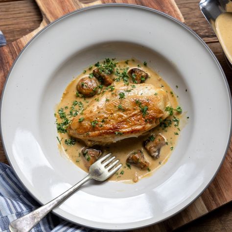 Sautéed Chicken, French Recipe, Creamy Mushroom Sauce, Sauteed Chicken, Creamy Mushrooms, Mushroom Sauce, Sauteed Mushrooms, French Cooking, Chicken Flavors