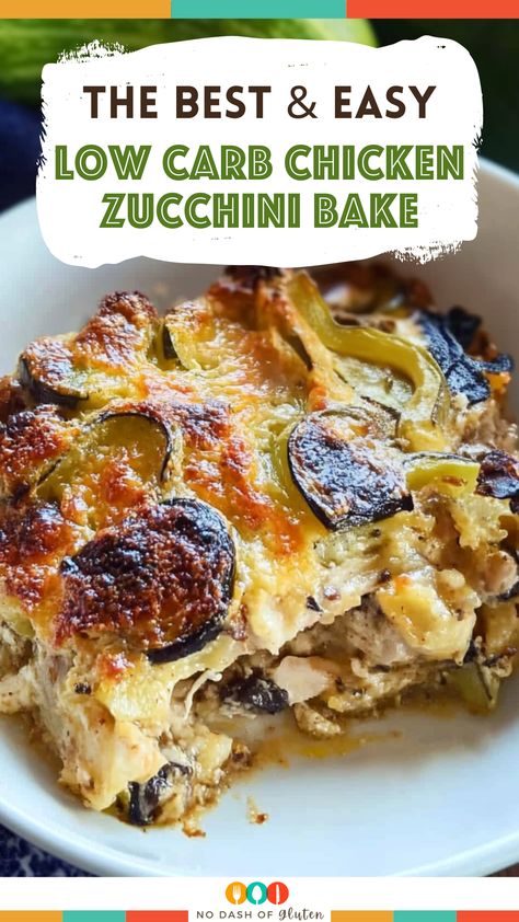 Looking for a delicious low-carb dinner? Try this Low Carb Chicken Zucchini Bake! With tender chicken, zucchini, mushrooms, and a cheesy topping, it's comfort food without the carbs. Easy to make and perfect for a family meal. Pin now and enjoy later! Low Carb Chicken Zucchini Bake, Low Carb Keto Dinner Ideas Easy, Chicken Zucchini Slow Cooker Recipes, Chicken With Zucchini Recipes, Low Carb Skillet Meals, Chicken Squash And Zucchini Recipes, Low Carb Chicken Meals, Healthy Dinner Recipes For Family Low Carb, Zucchini And Chicken Recipes