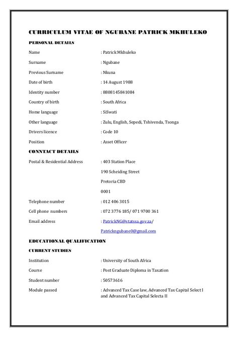 South African Cv Format, South African Cv Template, Professional Accountant, Cv Format For Job, First Job Resume, Simple Resume Format, University Of South Africa, Resume Format Download, Resume Advice