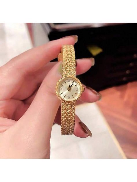 1pc Vintage Style Small Dial Quartz Women's Watch With Copper StrapI discovered amazing products on SHEIN.com, come check them out! Gold Watches, Small Watch, Women's Watches, Women Wrist Watch, Women's Watch, Wrist Watches, Vintage Watches, Quartz Watch, Gold Watch