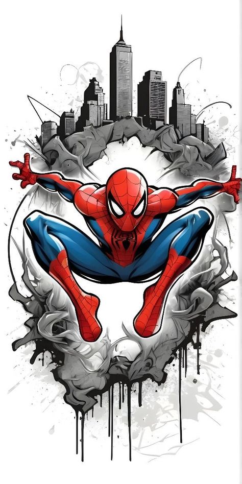 Superhero Art Spiderman, Spiderman Building Background, Spiderman City Background, Spider Man Jumping, Spider Man Images, Spider Man Graffiti, Spider Man Background, Spider Man Poses, Marvel Spiderman Comic