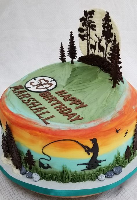 Fishing Theme Cake, Hunting Birthday Cakes, Fisherman Cake, Fish Cake Birthday, Fishing Cake Topper, Hunting Cake, Hunting Birthday, Fishing Birthday Party, 50th Birthday Cake