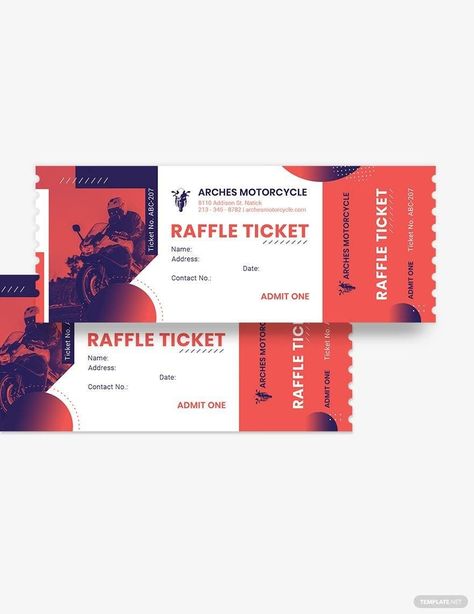 Instantly Download Motor Cycle Raffle Ticket Template, Sample & Example in Microsoft Word (DOC), Adobe Photoshop (PSD), Apple Pages, Microsoft Publisher, Adobe Illustrator (AI) Format. Available in 5.5x2 inches with Bleed. Quickly Customize. Easily Editable & Printable. Raffle Tickets Template, Microsoft Publisher, Raffle Ticket, Motor Cycle, Ticket Template, Raffle Tickets, Admit One, Word Doc, Microsoft Word