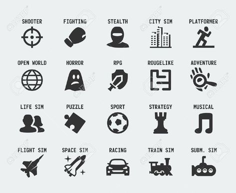 Video Game Symbols, Game Genres, Modern Business Cards Design, Video Game Design, Video Game Genre, Creative Games, Best Icons, Game Concept Art, Game Icon