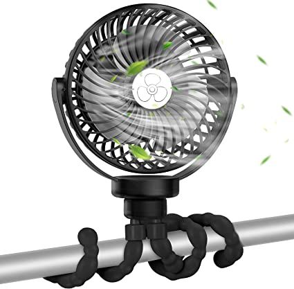 VASG 5200mAh Battery Operated Stroller Fan, Handheld Mini Fan clip on fan with Flexible Tripod, Battery Powered Baby Fan, 3 Speeds Rotatable Personal Fan for Crib Bike Car Seat, Black Clip On Fan, Baby Fan, Portable Bassinet, Animal Quiz, Stroller Fan, Camping Fan, Wall Fan, Personal Fan, Desk Fan