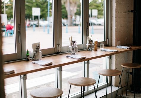 High Table Kitchen, Bar Table Design, Coffee Shop Lighting, Diy Window Seat, High Bar Table, Beautiful On The Inside, Cafe Window, Dream Cafe, Window Table