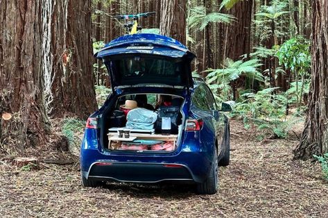 Convert your Tesla Model Y into a micro-home with this utilitarian camper kit - Yanko Design Tesla Camping Model Y, Model Y Tesla, Camper Bathroom, Home On Wheels, Micro House, Outdoor Side Tables, Mid Size Suv, Tesla Model X, Tesla S