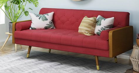 Red Sofa Living, Red Sofa Living Room, Modern Tufted Sofa, Red Couch, Upholstered Couch, Mid Century Modern Sofa, Comfy Couch, Red Sofa, Tufted Sofa