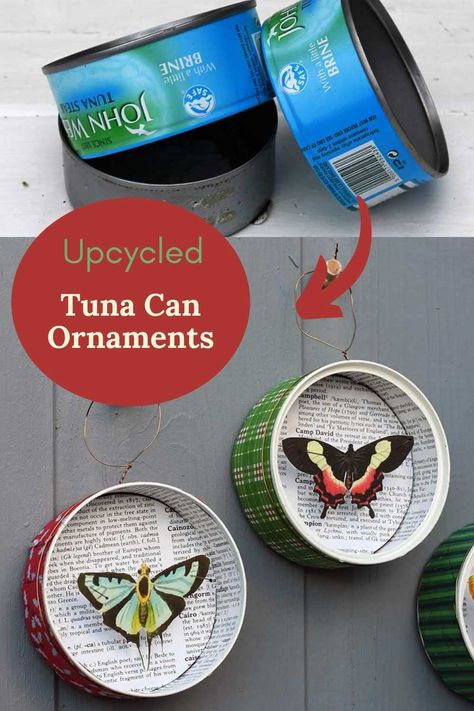 Free Butterfly Printables, Tuna Cans, Christmas Butterfly, Repurposed Crafts, Butterfly Sheets, Tuna Can, Christmas Diorama, Tin Can Art, Altered Tins