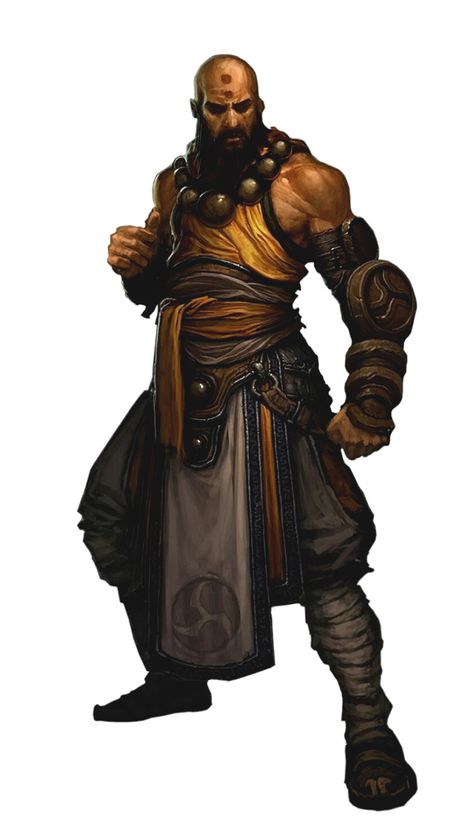 Human Male Monk - Pathfinder PFRPG DND D&D d20 fantasy Monk Pathfinder, Character Design Cartoon, Warrior Outfit, Peter Gabriel, Be Alright, Dungeons And Dragons Characters, Warhammer Fantasy, Fantasy Warrior, Fantasy Rpg