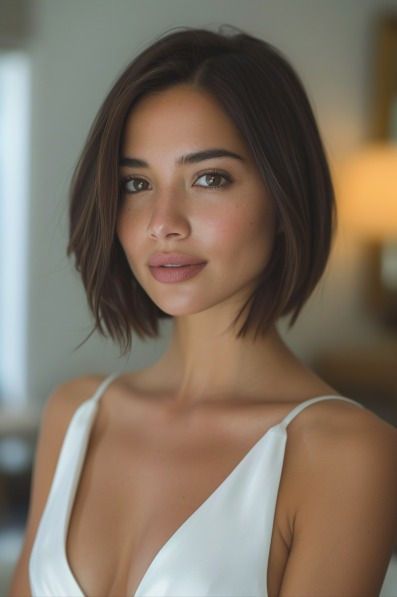 An elegant blunt bob with a soft side part on a senior Hispanic woman Kort Bob, Hair Inspiration Short, Short Hair Haircuts, Side Part, Bob Haircuts, Shoulder Length Hair, Short Bob Hairstyles, Length Hair, Bobs Haircuts