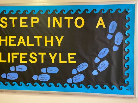 Health Bulletin Boards High School, Medical Office Bulletin Board Ideas, Health And Wellness Bulletin Boards, Cafeteria Bulletin Boards, Nutrition Bulletin Boards, Physical Education Bulletin Boards, October Bulletin Board, Pe Bulletin Boards, School Nurse Office Decorations