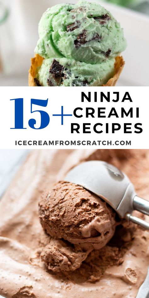 collage of two photos of ice cream with the words ninja creami recipes Ninja Cremi Milkshake, Ninja Creami Custard Recipe, Small Batch Ice Cream Recipes, Ninja Creami Mint Ice Cream, Ninja Creami Milkshakes, Ninja Creami Milkshake Recipe, Ninja Cremini Recipes, Cremi Ninja Recipes, Ninja Creami Recipes Easy