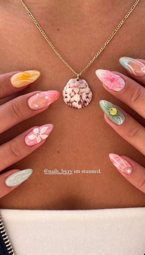 Nails For Europe Trip Summer, Bali Nail Art, Cancun Mexico Nails, Aesthetic Beach Nails, Portuguese Tile Nails, Cute Hawaiian Nails, Philippines Nails, Moana Inspired Nails, Bali Nails Design