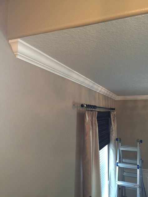 Easiest Crown Molding Ever - Frills & Drills Easy Crown Molding, Diy Sideboard, Ikea Pax Closet, Hanging Curtain Rods, Diy Kitchen Backsplash, Ikea Closet, Closet Hacks, Ikea Curtains, Faux Beams