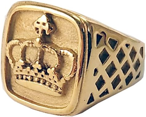 Amazon.com: OAKKY Men's Stainless Steel Retro Punk King Queen Crown Gothic Biker Ring Silver/Gold : Everything Else Men Crown Ring, Mens Gold Ring Vintage, King Queen Rings, One Piece Clothes, Green Lantern Ring, Lantern Rings, Crown Rings, King Ring, Queen Rings