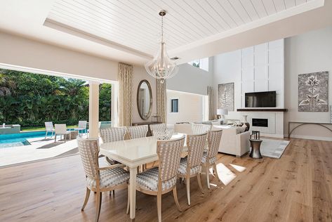 European Elegance Collection - Lisburn from Naples Flooring Company Tray Ceiling In Kitchen, Tray Ceiling Kitchen, Open Concept Kitchen And Dining, Kitchen Ceiling Design, Fine Dining Room, Poolside Dining, Shiplap Ceiling, Ceiling Trim, Kitchen Dining Living Room