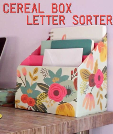 Diy Desk Organization, Diy Mail Organizer, Cereal Box Craft, Letter Sorter, Cardboard Fireplace, Diy Mail, Carton Diy, Mail Organizer Wall, Letter Organizer