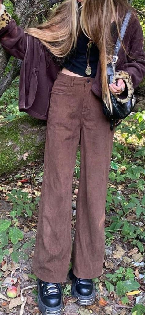 Vintage Corduroy Pants Outfit, Whimsigothic Pants, Brown Pants Grunge Outfit, Fairycore Pants Outfit, Brown Corduroy Trousers Outfit, Cottage Core Pants Outfit, Fairy Core Pants, Fairycore Outfit Pants, Goblincore Pants