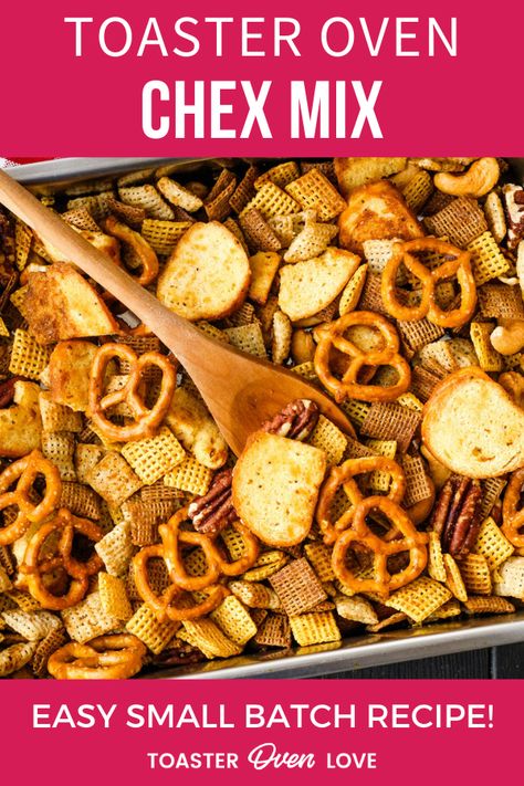 Everything you love about traditional Chex Mix minus the massive leftovers. This tasty toaster oven recipe is perfect for small gatherings, holiday gifting, movie nights, or any time you've got a salty snack craving. Toaster Oven Baking Recipes, Healthy Toaster Oven Recipes, Toaster Oven Cooking, Chex Mix Recipes Original, Convection Oven Recipes, Toaster Oven Recipes, Slow Cooker Salisbury Steak, Smaller Portions, Chex Mix Recipes