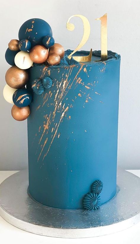 15. Blue and Gold Birthday Cake for 21st Birthday When you start planning your celebration, whether graduate, bridal shower, baby shower to birthday celebration—you... Birthday Cake Blue And Gold, Festival Cake, Cake 2023, Blue Birthday Cakes, Gold Birthday Cake, 21st Cake, Frozen Birthday Cake, Pretty Cake, Birthday Cake For Him