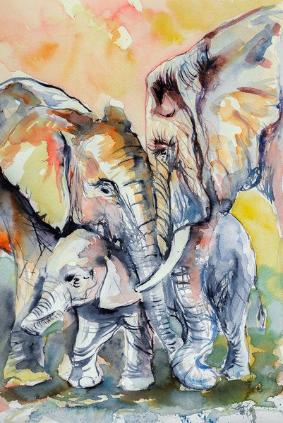 Simple Canvas Paintings, Watercolor Elephant, Elephant Painting, Hur Man Målar, Elephant Family, Elephant Art, An Elephant, Beginner Painting, Watercolor Animals