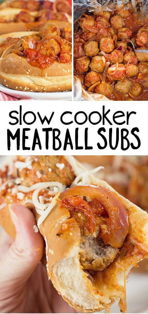 Easy Slow Cooker Meatball Subs. The perfect quick and easy slow cooker meal for busy nights! Crockpot Meatball Subs, Slow Cooker Meatball Subs, Best Crockpot Meatballs, Easy Slow Cooker Meal, Crockpot Meatball, Easy Slow Cooker Meatballs, Easy Crockpot Meatballs, Meatball Sub Recipe, Meatball Sub