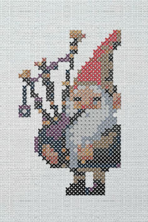 Cross stitch Burns Night gnome (free pattern) - Craft with Cartwright Cross Stitch Ornaments Patterns Free, Cute Cross Stitch Patterns, Small Cross Stitch Patterns, Gnome Free Pattern, Scandinavian Cross Stitch Patterns, Cross Stitch Pattern Free, Crochet Cross Stitch, Gnome Cross Stitch, Holiday Cross Stitch Patterns