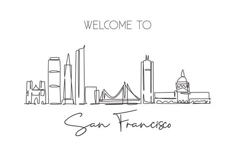 Download the One continuous line drawing San Francisco city skyline, United States of America. Beautiful landmark. World tourism travel vacation poster. Editable stroke single line draw design vector illustration 5219341 royalty-free Vector from Vecteezy for your project and explore over a million other vectors, icons and clipart graphics! San Francisco Drawing, San Francisco Tattoo, One Continuous Line Drawing, Skyline Tattoo, Skyline Drawing, Architecture Logo, Single Line Drawing, Minimalist Drawing, San Francisco City