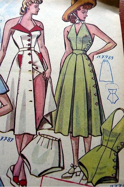 I'd love to know what this is.  French pattern catalog is all I know, but not whose catalog.  Love this! Patron Vintage, Retro Sewing Patterns, French Pattern, Trendy Sewing, Vintage Dress Patterns, 40s Fashion, Pattern Ideas, 1940s Fashion, Moda Vintage