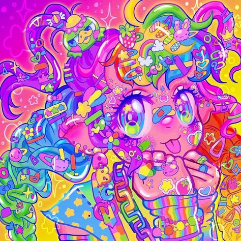 Decora Art, Decora Aesthetic, Decora Fashion, Eyestrain Art, Harajuku Decora, Fun To Draw, Different Art Styles, Rainbow Aesthetic, Art Style Inspiration