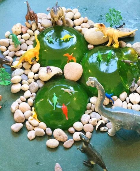 Dinosaur Slime, Tuff Tray Ideas Toddlers, Dinosaur Activities Preschool, Eyfs Ideas, Diy Sensory Board, Toddler Sensory Bins, Dinosaur Birthday Party Invitations, Diy Sensory, Eyfs Activities