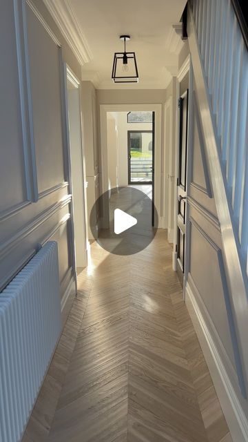 Jodie Smith on Instagram: "• T h e  P r o c e s s •  Renovations are hard, long and expensive 😅 but they’re definitely worth it in the end! This is for anyone mid renovation, who needed to see this! Keep going 👏🏽  #fyp #foryou #hallway #reno #bungalowrenovation #bungalow #inspo #ukhome #home #chevronfloor #flooring #hallwaypanelling #panelledwalls #4u" Jodie Smith, Hallway Panelling, Cornforth White, White Stairs, Stair Rods, Bungalow Renovation, Wall Colour, Black Herringbone, Herringbone Fabric