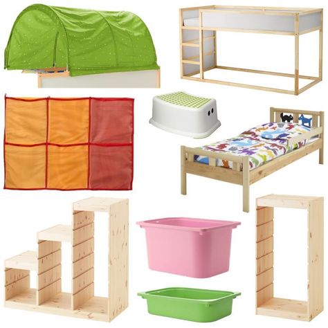 Ikea hack kura bunkbed with kritter bed & trofast - what you need Diy Ikea Kura Bed Plans, Kura Bed Trofast Stairs, Trofast And Kura, Kura Cama Ikea, Cama Ikea Kura, Bunk Bed Hacks, 3 Kids Bedroom, Bed Hacks, Kura Bed Hack